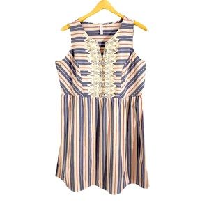 Xhilaration Red,White,Blue & Beige Striped Sleeveless Lace Accent Dress,Size XXL